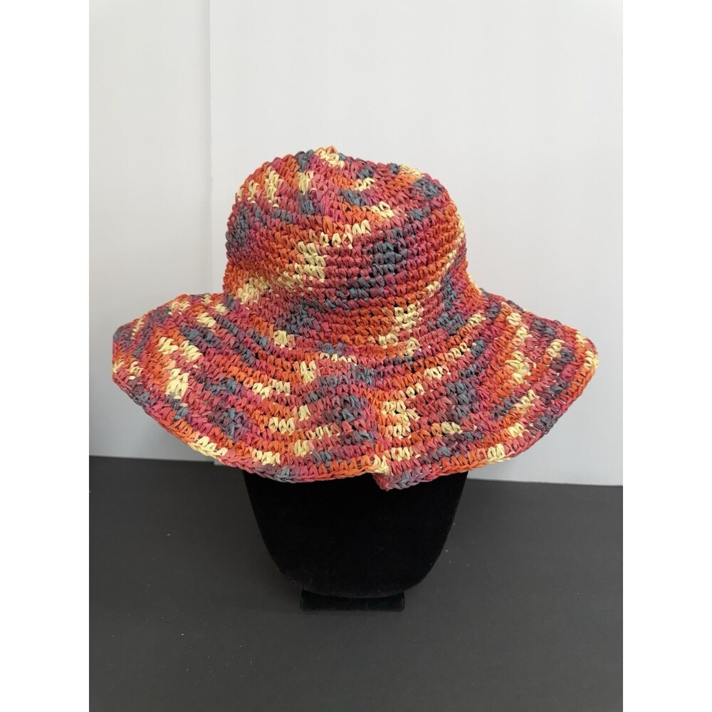 Juicy Couture Multicolor Crochet Raffia Sun Hat Wide Brim Bucket Hat Y2K
